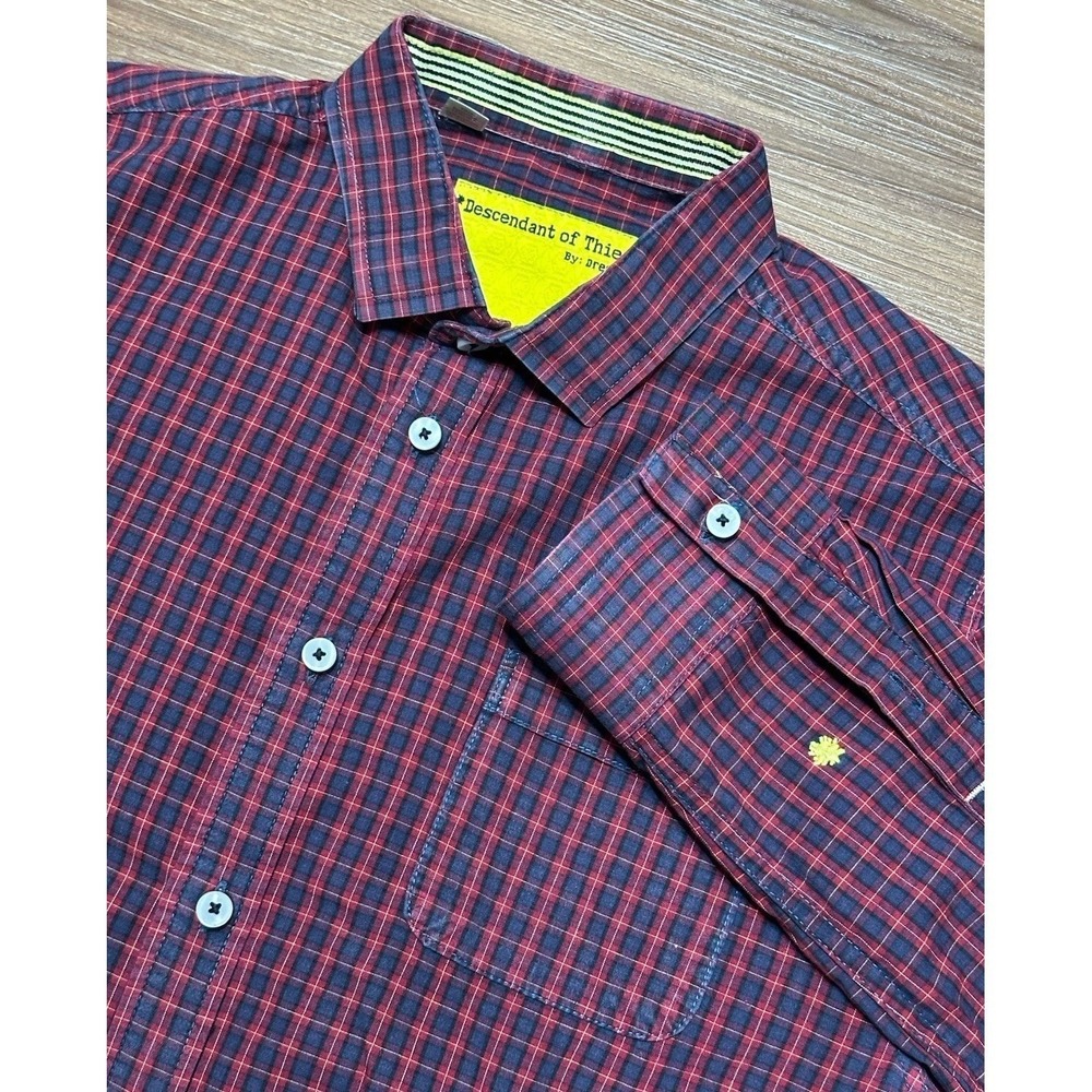 Descendant of Thieves Men's Red Plaid Button Down Shirt Limited Edition 166 Sz L